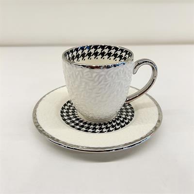Embossed 6 Piece Coffee Cup Set Silver