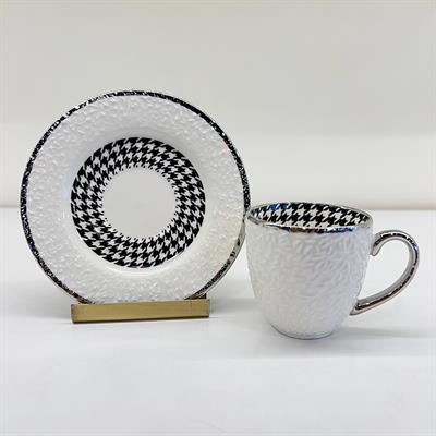 Embossed 6 Piece Coffee Cup Set Silver