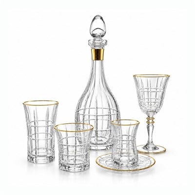 Kafes Kristal 61 Parça Bardak Seti Gold