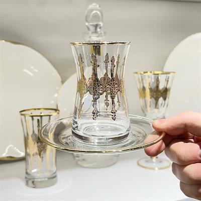 Kemer 49 Parça Lüks Bardak Seti - Gold