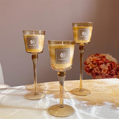 Crystal 3 Piece Glass Candle Set - Yellow