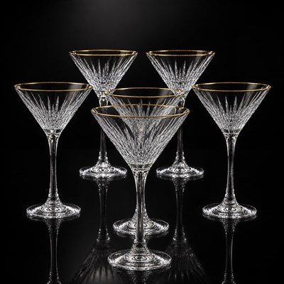 Crystal Glass 6 Piece Ice Cream Bowl Light Gold