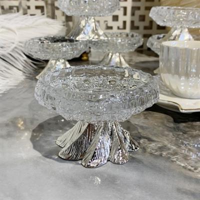 Kristal Cam Ayaklı Lokumluk - Silver