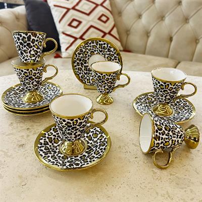 Leopard 6 Piece Coffee Cup Set White