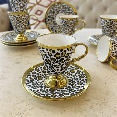Leopard 6 Piece Coffee Cup Set White