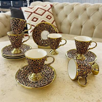 Leopard 6 Piece Coffee Cup Set Orange