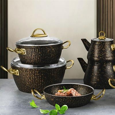 Lines Oscar 11 Parça Çeyiz Tencere Seti - Siyah