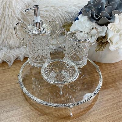 Lumeo Kristal Cam 4 Parça Banyo Seti - Gümüş