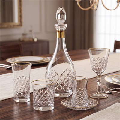 Lunemi Kristal 61 Parça Bardak Seti Gold
