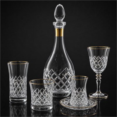Lunemi Kristal 61 Parça Bardak Seti Gold