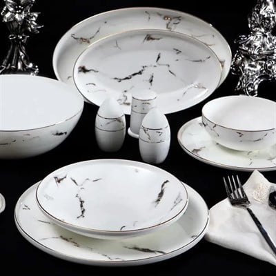 Marble 56 Parça 12 Kişilik Yemek Takımı Gold