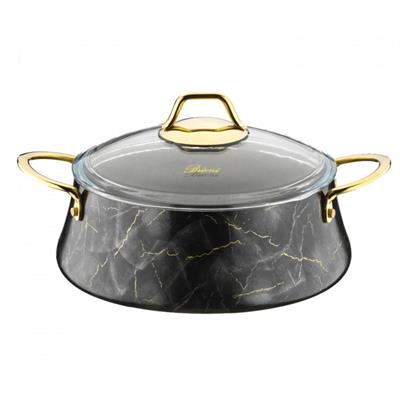 Marble 7 Parça Mermer Tencere Tava Seti - Siyah
