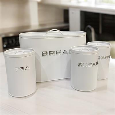 Metal 4 Parça Ekmeklik ve Saklama Kutusu - Beyaz