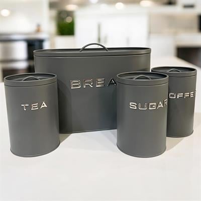 Metal 4 Parça Ekmeklik ve Saklama Kutusu - Gri