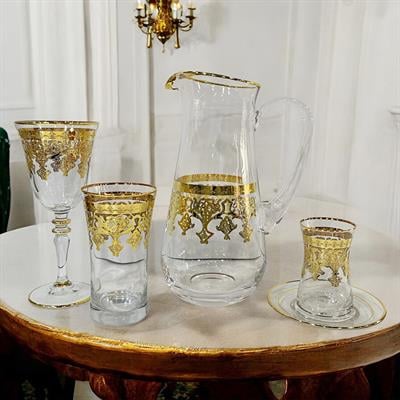 12 Kişilik Bardak TakımıNazende 49 Parça Lüks Bardak Seti - Gold