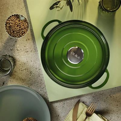 Olika Iron Demir Döküm Basık Tencere 24 cm - Yeşil