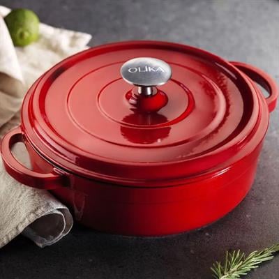 Olika Iron Demir Döküm Basık Tencere 28 cm - Kırmızı