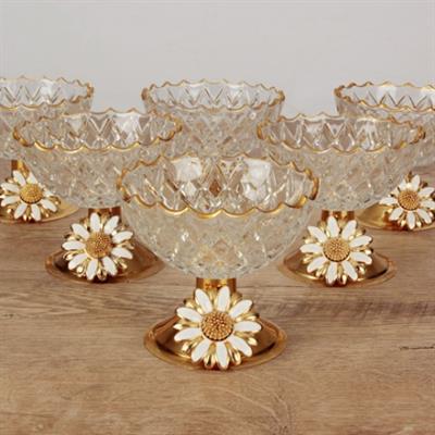 Papatya Motifli Cam 6 Lı Sunumluk - Gold
