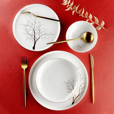 Pink More Tree 24 Parça 6 Kişilik Porselen Yemek Takımı