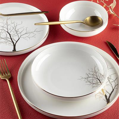 Pink More Tree 24 Parça 6 Kişilik Porselen Yemek Takımı