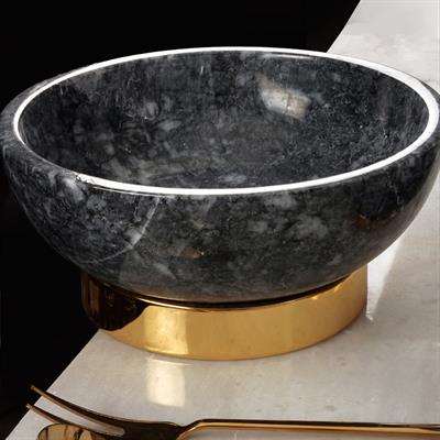 Quarry Black Marble Gold Decorative Bowl with Metal Legs - Large Size