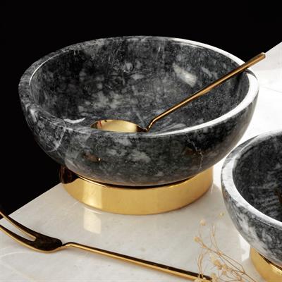 Quarry Black Marble Gold Decorative Bowl with Metal Legs - Large Size