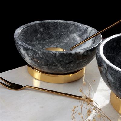 Quarry Black Marble Gold Decorative Bowl with Metal Legs - Small Size