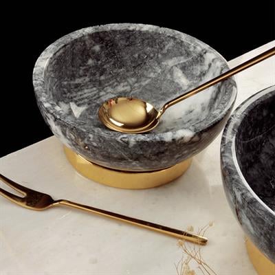 Quarry Black Marble Gold Decorative Bowl with Metal Legs - Small Size