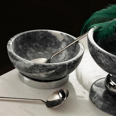 Quarry Black Marble Silver Metal Footed Decorative Bowl - Small Size