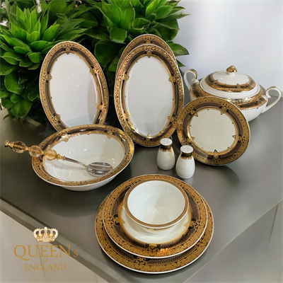 Queens of England Finery Black 61 Parça 12 Kişilik Porselen Yemek Takımı