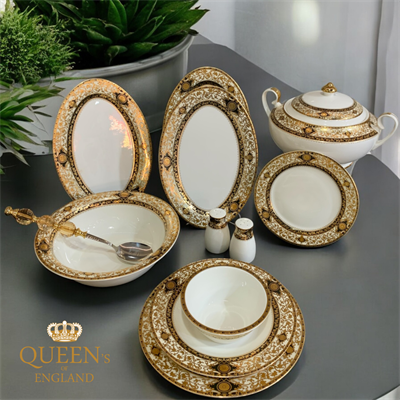 Queens of England Georgia Black 61 Parça 12 Kişilik Porselen Yemek Takımı