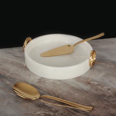 Ring White Marble Presentation Rack Round Small Size - Gold