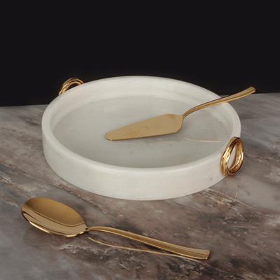 Ring White Marble Presentation Rack Round Medium Size - Gold