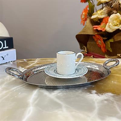 Ring Çelik Kulplu Tepsi - Gümüş