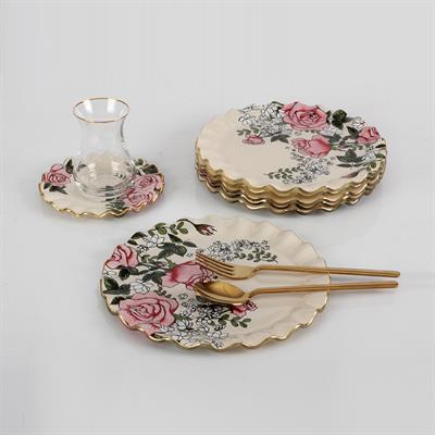 Roseline Krem 6 Lı Pasta Tabağı