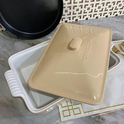 Rossallini Life Dikdörtgen Kapaklı Fırın Kabı 38x23 cm - Bej