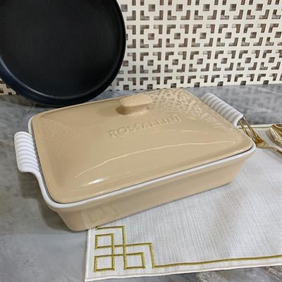 Rossallini Life Dikdörtgen Kapaklı Fırın Kabı 33x23 cm - Bej