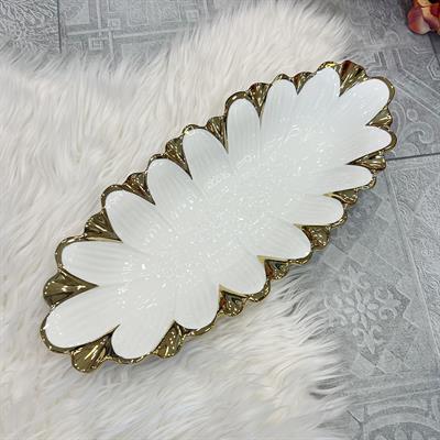 Royking Flora Oval Uzun Sunum Tabağı Gold
