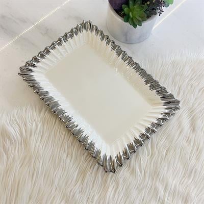 Royking Line Rectangular Serving Plate - Silver
