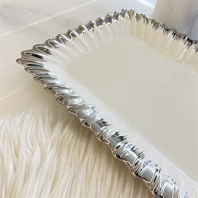 Royking Line Rectangular Serving Plate - Silver