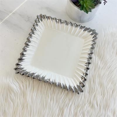 Royking Line Square Serving Plate - Silver