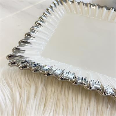 Royking Line Square Serving Plate - Silver