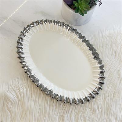 Royking Line Oval Serving Plate - Silver