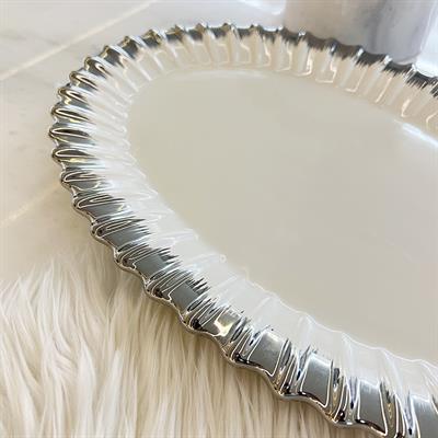 Royking Line Oval Serving Plate - Silver