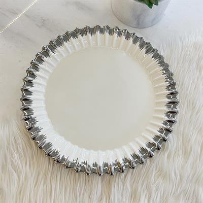 Royking Line Round Serving Plate - Silver