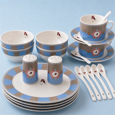 Royking Qush Blue 48 Piece Breakfast Set