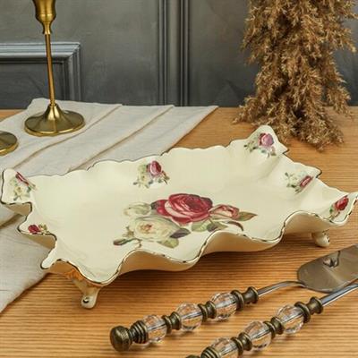SunumlukRoyking Rose Dikdörtgen Ayaklı Sunum Tabağı 31 cm