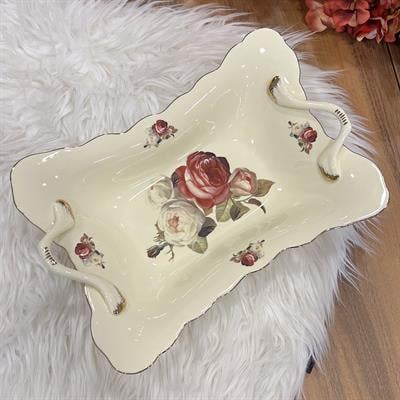 Royking Rose Dikdörtgen Kulplu Şekerlik 35 cm