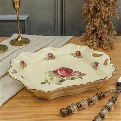 SunumlukRoyking Rose Dikdörtgen Kulplu Sunum Tabağı 31 cm