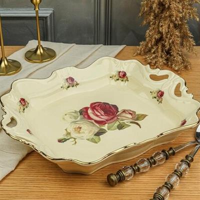SunumlukRoyking Rose Dikdörtgen Kulplu Sunum Tabağı 36 cm